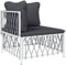 vidaXL Garten Ecksofa, Gartensofa mit Kissen Stahlrahmen, Modular Lounge Sofa für Garten Terrasse, Gartenmöbel Loungemöbel, Weiß Gewebe