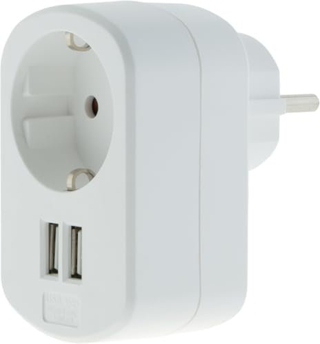 Zenitech, Prise Schuko 16A + 2 USB A 3,4A - Prise Murale Blanc - Chargeur USB Intégré - Idéale pour Smartphones et Tablettes - Solution Pratique et Fonctionnelle