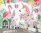 Papier Peint Panoramique Fleurs Roses Licornes Flamants Roses Papier Peint Intissé 3D Tapisserie Poster Decoration Murale Chambre Salon