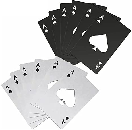 12 Stück Flaschenöffner, 8,5 x 5,5 x 0,12cm Edelstahl Flach Poker Flaschenöffner Ace Of Spades Bieröffner für Bar Party Restaurant Zuhause, Schwarz und Silber