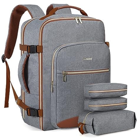 LOVEVOOK Handgepäck Rucksack, 40L Groß Reiserucksack Damen Flugzeug Koffer Travel Backpack, Wasserdicht Reisetasche mit 17 Zoll Laptopfach für Reise Business Geschäftsreise Weekend Wandern,Grau