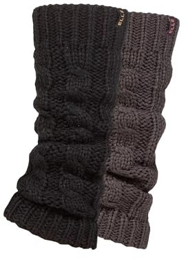 ELLE Ladies Chunky Leg Warmers - Winter Warm Cable Knit Patterned for Ballet, Dance or Casual Wear In One Size 2 Pairs Black Charcoal