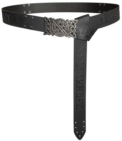 HiiFeuer Gürtel mit Wikinger-Prägung, nordischer Rittergürtel aus Kunstleder, Retro mittelalterlicher Kriegergürtel für LARP, Cosplay (Schwarz B)