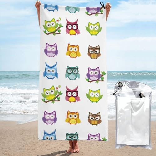 OPSREY Eulen Vögel gedruckt Tragbares Schnell Trocknendes Handtuch Strandtuch Weiches Badetuch Für Camping, Fitnessstudio, Strand, Reisen