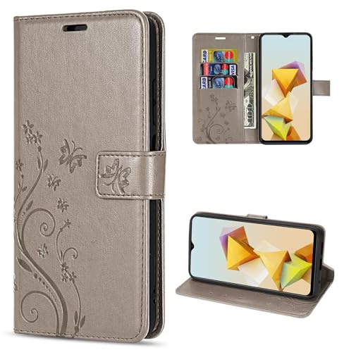betterfon Hülle Kompatibel mit ZTE Blade A73 5G | Premium PU Leder Handyhülle Wallet Case für Blade A73 5G | Schutzhülle Blumen Klapphülle Handyhülle | Grau