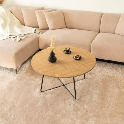 Home Deluxe - Couchtisch Rund Novara 88 x 47 cm- Fishbone Oak | Sofatisch, Wohnzimmertisch, Wohnzimmer