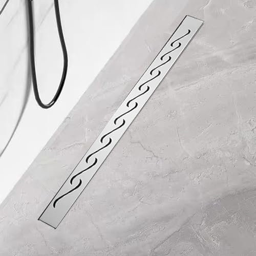 Duschrinne 60 cm, Edelstahl Ablaufrinne Komplettset Extra flache Duschrinne mit Haarsieb, Geruchsstop und 360° Drehbar Siphon