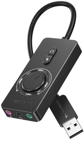 VENTION - Tarjeta de sonido USB, tarjeta de sonido estéreo externa con control de volumen, adaptador de audio USB a conector de 3,5 mm para Windows, Mac, PC, portátil, computadora, auriculares,