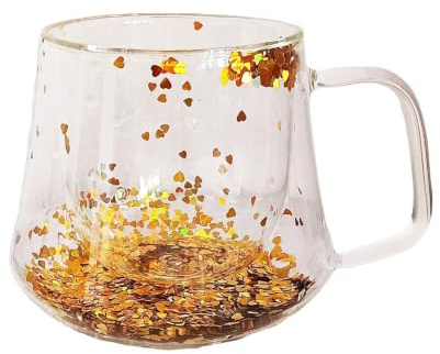 Doppelwandige Kaffeegläser 250ml Isolierbecher Henkeltasse mit Pailletten | Cappuccino-Tasse, Doppelwandige Isolierbecher mit Henkel für Cappuccino, Tee, , Milch, Bier