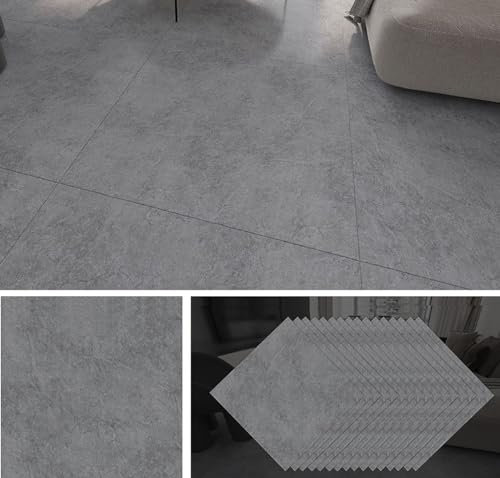 GBACHOOSE 40 Pièces Dalle Pvc Adhesive Sol 30x30 cm, Revetement de Sol Pvc, Lino Sol Adhesif 1,3 mm, Parquet Adhésif Sol Marbre, Lino Sol Rouleau Gris, Sol Pvc Adhesif pour Salon, Cuisine, Chambre