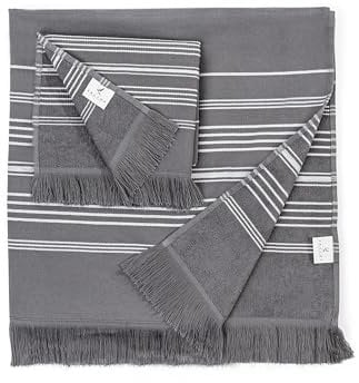 Selin´s - Saunahandtuch, (Strandtuch) - inkl. Geschenkverpackung Plus mitgeliefertes Schweißtuch - saugfähig, schnelltrocknend, kompakt - Anthrazit