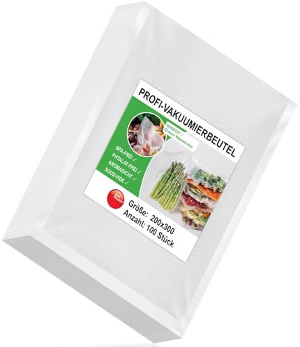 Elke-Plastic geprägte Vakuumierbeutel 100 Stück 20x30cm [extra stark] Profi Folienbeutel mit Wabenstruktur | BPA- & Phthalatfrei | Sous-Vide & kochfest | für alle Vakuumierer | Gefrierbeutel