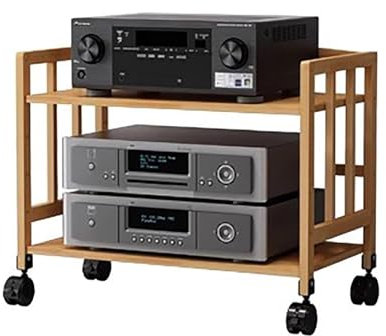 Stereokabinett Kleiner Eck-Stereo-Schrank/ TV-Ständer mit Rädern, Höhenverstellbarer Audio-Video-Medienständer für Wohnzimmer, Büro und Schlafzimmer, Wasserdichtes Bücherregal für Zuhause(Color:Light