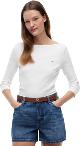 Tommy Hilfiger Damen Langarmshirt New Cody Slim U-Boot-Ausschnitt, Weiß (Nos Ecru), XS