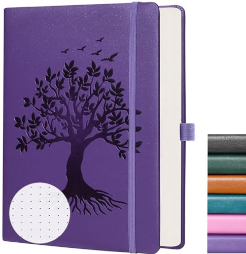 ZXHQ A5 Bullet Dotted Journal Gepunktet Notizbuch für Frauen: 150gsm dickes Papier, 256 Seiten, Punktraster-Hardcover, Lebensbaum-Design, feine Innentasche - 15 x 21cm Lila