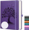 ZXHQ A5 Bullet Dotted Journal Gepunktet Notizbuch für Frauen: 150gsm dickes Papier, 256 Seiten, Punktraster-Hardcover, Lebensbaum-Design, feine Innentasche - 15 x 21cm Lila