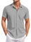 Chemisette Homme Fleurie en Lin Manche Courte à Carreaux - Chemise à Fleur Grande Taille Gris 3XL