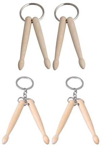 BQLZR Lot de 4 porte-clés en bois et mini baguettes pour les amateurs de musique