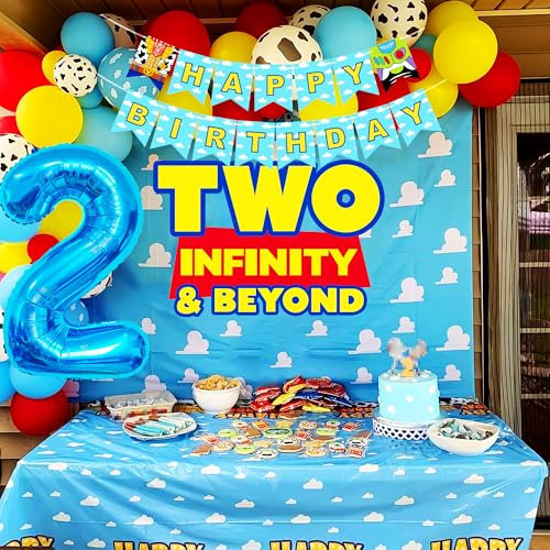 LaVenty Two Infinity and Beyond Birthday Decorations 2nd Birthday Balloon Garland Arch Backdrop Banner Cake Topper for 2 Party
