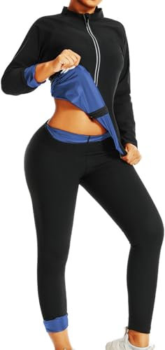 Weyot Combinaison Sudation Femme, Sudation Femme Amincissante, Vêtement De Sudation, Ensemble De Sudation Femme pour Fitness Running Jogging Sauna Suit Bodyshaper,L,Blue