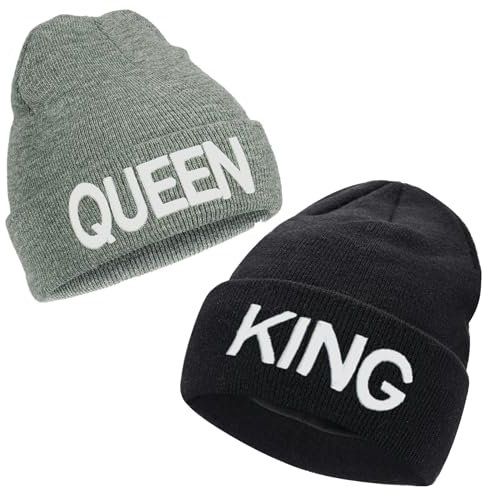 Gkmamrg Weihnachten Partner Pärchen Geschenk King Queen Winter Mütze, Strickmütze für Sie und Ihn, grau schwarz
