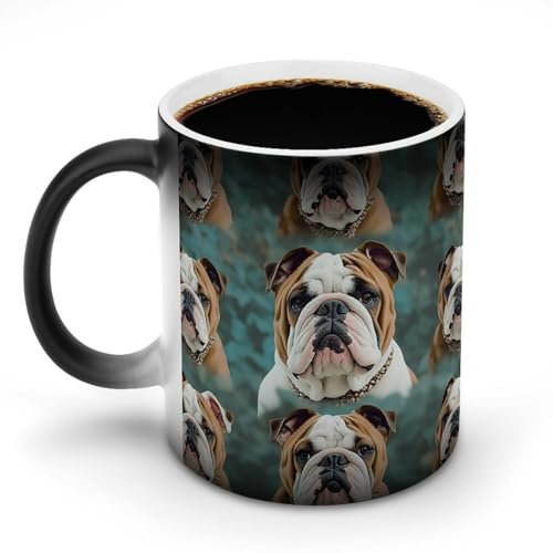 VFMKT Tasse à café amusante en céramique avec bouledogue anglais - 325 ml - Sensible à la chaleur - Tasse à café magique à changement de couleur - Pour homme et femme