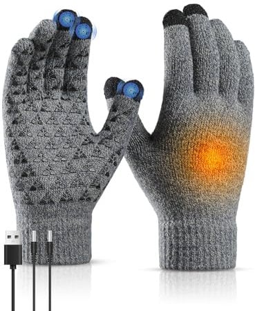 USB Heated Gloves for Men & Women - Touch Screen, Knitted, Electric Thermal Gloves for Driving, Running, Indoor & Outdoor