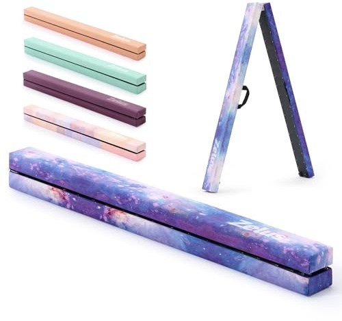 ZELUS Gymnastics Beam for Kids, 7 ft/8 ft Folding Balance Beam for Children | Faux Suede High Density EVA Foam, Portable Gymnastics Beam for Children Home Gym, Core Strength & Skill Practice