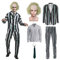 OPAEHJF 5 Stück Schwarz Weiß Gestreifter Halloween Anzug mit Perücke, Krawatte, Halloween Karneval Fancy Dress up Cosplay Kostüm (M)