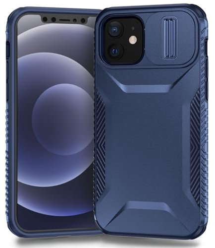 Yerebel iPhone 12/13 Mini Case with Slide Camera Cover - Military Grade Non-Slip Heavy Duty Rugged Shockproof Protective Phone Cover in Blue