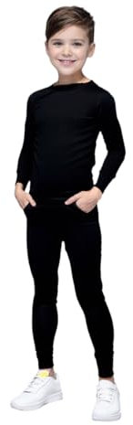 Kids Thermal Long Johns Full Sleeve Top & Bottom Trouser Underwear (BLACK SET 3-5)