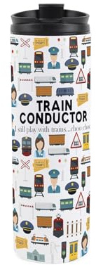 Train Conductor Travel Mug - Novelty Railway Workers Gift - Reusable Stainless Steel Vacuum-Sealed Double-Walled Hot/Cold Drinks Travel Flask 500ml (16 fl oz)