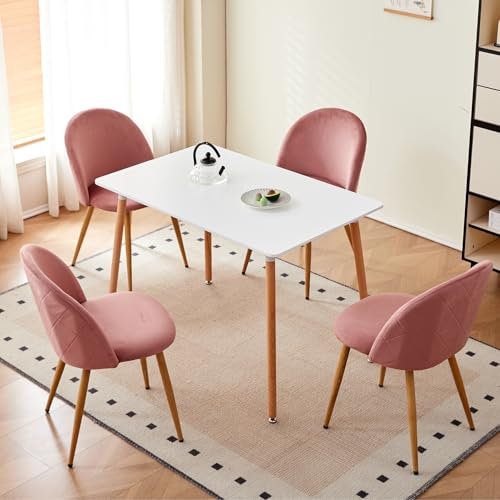 TTATC Mesa de Comedor con 4 Sillas, Juego de 4 Sillas de Comedor de Terciopelo y Grupo de Asientos de Mesa de Cocina para Sala de Estar, Cocina y Oficina (Mesa 1 + 4 Sillas Rosa)