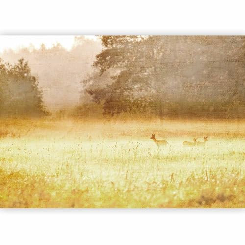 murando - Papier Peint Panoramique Intissé Paysage 350x256 cm - Revêtement Mural pour Salon - Vert blanc marron - Arbres paysage prairie nature champs tendances animaux c-C-0420-a-a