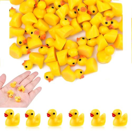 Mini Anatre in Resina,100 Pezzi Piccola Mini Anatre Miniatures Resina Anatra Figure Gialle Miniatura Paperelle Piccole per DIY,Acquari,Case Delle Bambole,Piante in Vaso,Giardino in miniatura