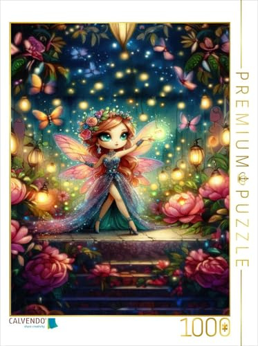 CALVENDO Puzzle Eine kleine Fee spielt mit Glühwürmchen und Schmetterlingen | 1000 Teile Lege-Größe 64 x 48 cm Foto-Puzzle für glückliche Stunden