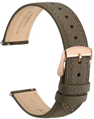 WOCCI 18mm Grace Uhrenarmband für Damen, Top Grain Leder, Schnellverschluss, Rosegoldener Schnalle (Elefant Grau)