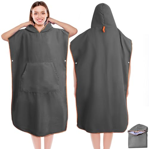Jokisa Badeponcho Damen & Herren, Ultraleicht und Schnelltrocknend Badeponcho Erwachsene,Doppelseitige Farbe Mikrofaser Surf Poncho auch als Umkleidehilfe Strand (Dunkelgrau-lila, Medium)