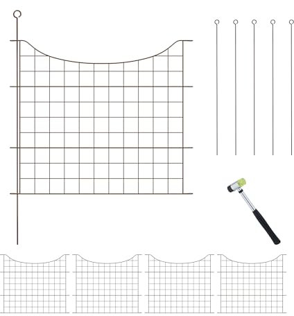 Relaxdays Teichzaun, 5 Zaunelemente, HxB: je 65x75 cm, Garten, Begrenzungszaun Unterbogen, zum Stecken, Metall, braun