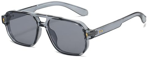 JCTAIFOO Mode Quadratisch Sonnenbrille, Vintage Retro Rechteck Sonnenbrille für Damen Herren, Trendige UV400 Brille Transparent grau/Grau