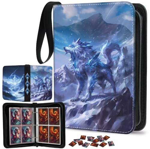 Trading Card Binder, Card Album for Game Cards, Glacial Aplha, 400P | Premium PU Leather, 3 Ring Removable Sleeves Binder, Zipper, Wrist Band, Water Resistance