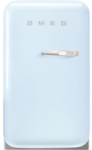 Smeg, FAB5LDPB6 Frigorifero Minibar Vintage una porta, 34L, Cerniere a sinistra, Freddo Statico, 2 Clayette regolabili, Portabottiglie e Illuminazione LED, H 72,5 cm, Blu Azur