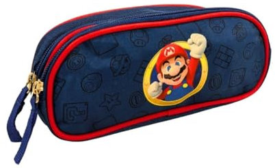 mybagstory Super Mario Federmäppchen, Doppelfach, 22,5 x 9,5 x 7,3 cm, Reißverschluss, für Jungen, Grundschule, Super Mario Blau, Kinder, Klassisch
