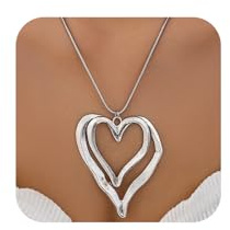 Chunky Gold Double Big Heart Necklace for Women Statement, Exquisite Thick Large Silver Love Heart Pendant Chain Choker Necklaces Y2K Party Jewelry Gift
