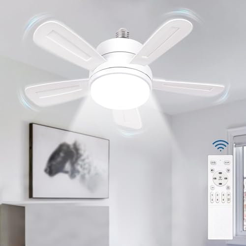 BomKra Ceiling Fan with Lights and Remote 52cm 40W Ceiling Fans Light Bulb Bayonet Fitting 3 Color Ceiling Fans Lightss Dimmable 3 Speeds Timing Fan Lights Ceiling (White)