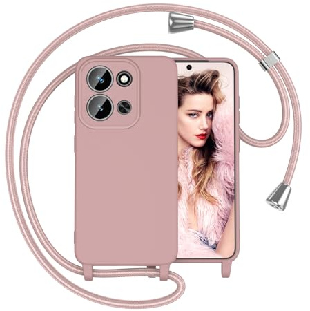 Yichxu Funda con Cuerda para Xiaomi Redmi 15C 4G/5G (EU Version), Carcasa Suave TPU Líquida Silicona, Case con Correa Colgante Ajustable Collar, Correa de Cuello Cadena Cordón Antigolpes Cover, Rosa