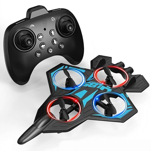 tkerinse Ferngesteuertes Schaumstoff-Flugzeug Spielzeug, RC Schaumstoff-Flugzeug mit LED-Lichtern, Quadrocopter RC Flugzeuge Kampfflugschrauber Festflügelflugzeug Anti-Sturzflugzeuge für Kinder