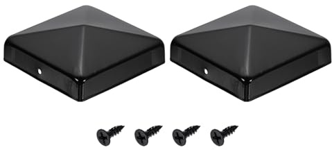 sourcing map 2Pcs Fence Post Caps, 90mm/3.54-inch Square Column Cap, Waterproof Iron Pyramid Post Cap Cover with Screws Fit for Metal Wood Fence Deck Mailbox Patio, Black