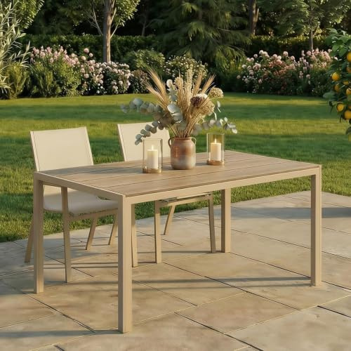 IDIMEX Gartentisch MONDELLO, 150 x 90 cm, Champagner - Wetterfester Terrassentisch mit Stahlgestell und WPC-Tischplatte, Ideal für Garten und Balkon, Outdoor-Möbel im modernen Design