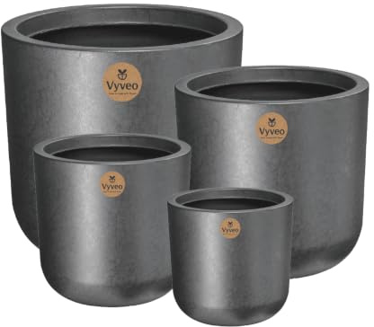 Vyveo - Blumentopf Orena - 4er-Set - Silber metallic - Blumentopf für den Innen- und Außeneinsatz - Übertopf - Pflanztopf - Pflanzgefäß